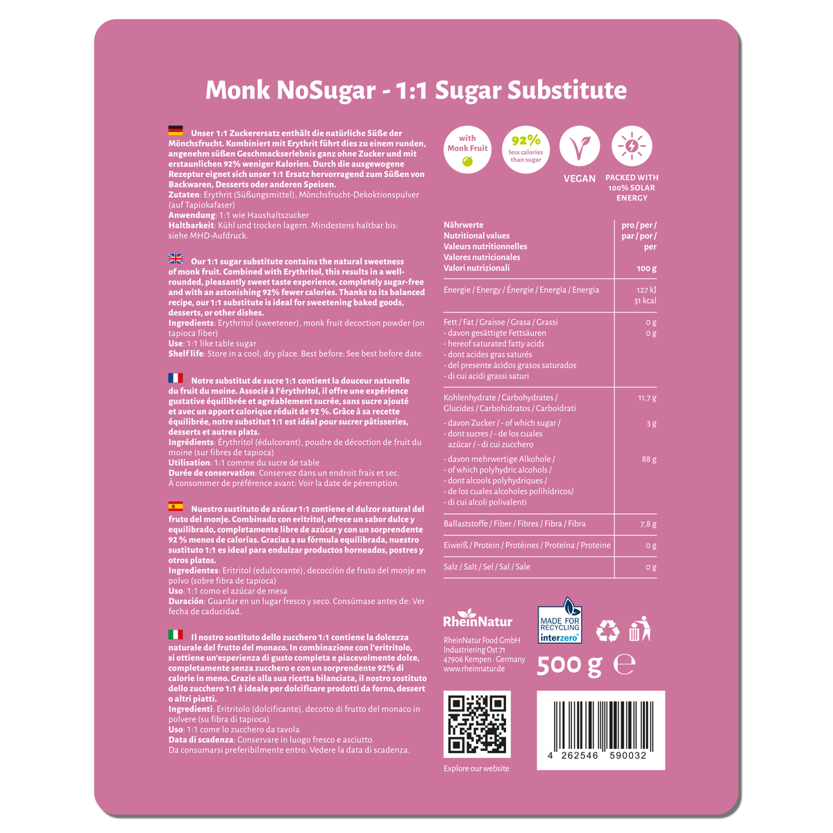 Monk Fruit Sugar Substitute - 1:1 Sugar Replacement